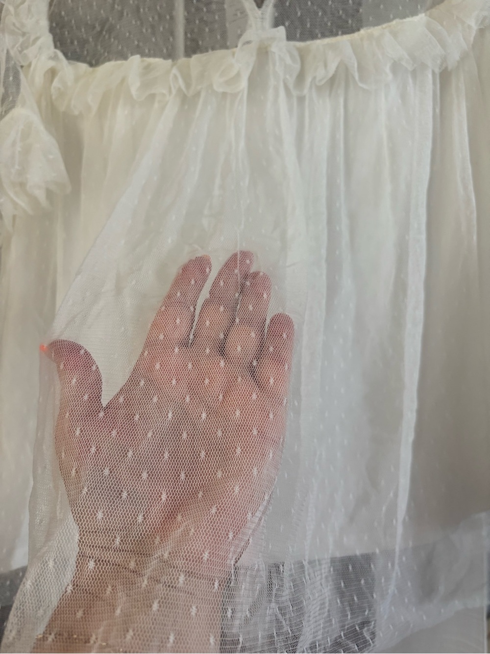 Sheer Dot Mesh Ruffle blouse - White - Picture 7 of 7